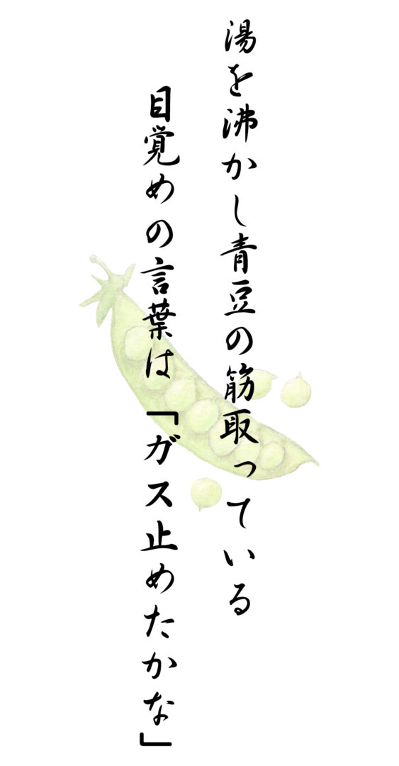 湯を沸かし青豆の筋取っている 目覚めの言葉は「ガス止めたかな」