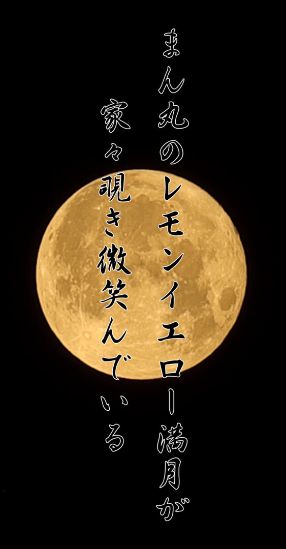 まん丸のレモンイエロー満月が 家々覗き微笑んでいる