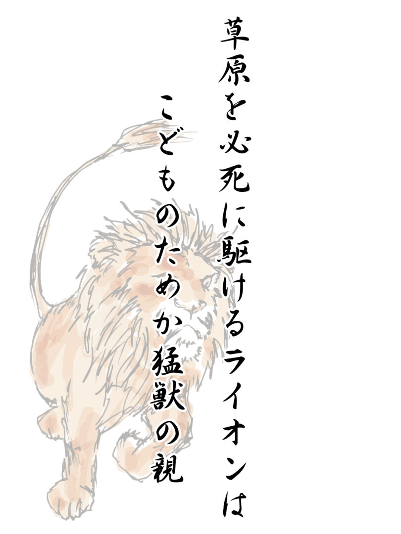 草原を必死に駆けるライオンは こどものためか猛獣の親